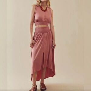 Free People Morningside Co-Ord Soft Mauve Pink Midi Skirt and Crop Top
